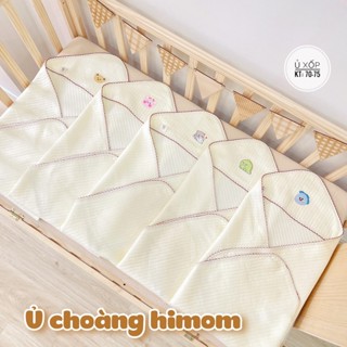 Khăn Ủ Choàng Vải Xốp Trần Bông HiMom Có Mũ In Hình Họa Tiết Nhỏ Mềm Mại Cho Bé Sơ Sinh (Ủ Viền Himom)