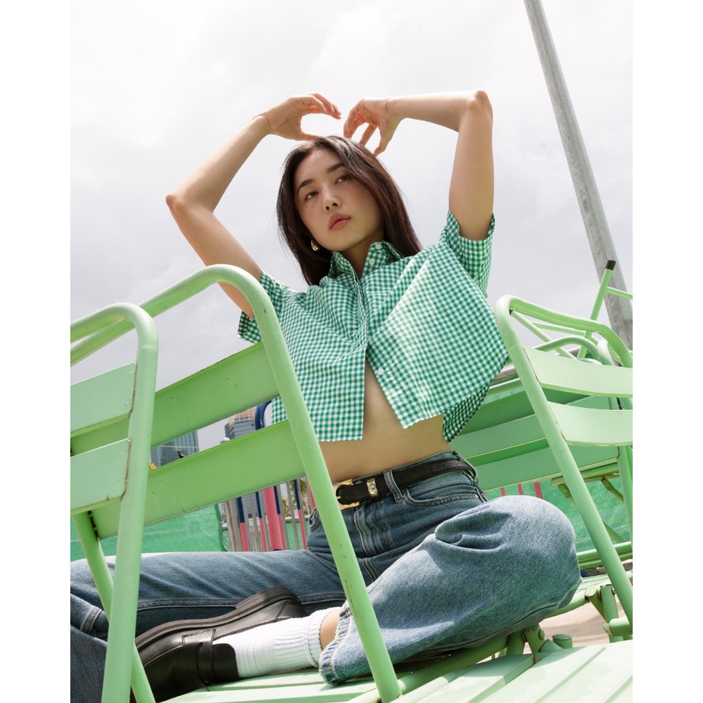 TheBlueTshirt - Áo sơ mi tay ngắn sọc caro phom ngắn cho nữ - BlueMade Boxy Shirt - Women | BigBuy360 - bigbuy360.vn