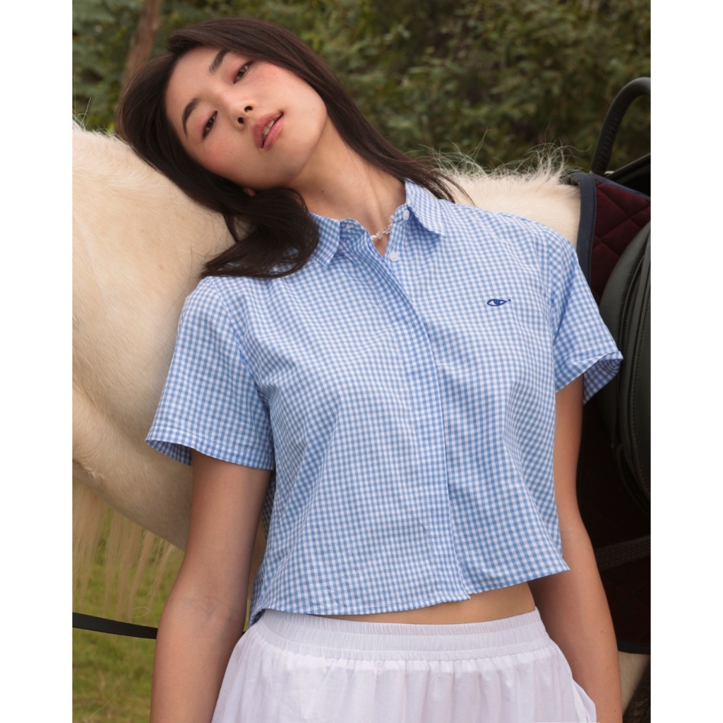 TheBlueTshirt - Áo sơ mi tay ngắn sọc caro phom ngắn cho nữ - BlueMade Boxy Shirt - Women | BigBuy360 - bigbuy360.vn