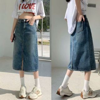 Chân váy jean bigsize nữ xẻ tà dáng dài 7 tấc lên phom xinh màu xanh đậm dễ phối đồ 58-95kg- V5