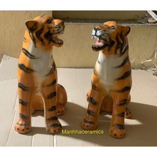  Tượng đôi hổ ngồi h38cm gốm sứ Bát Tràng 