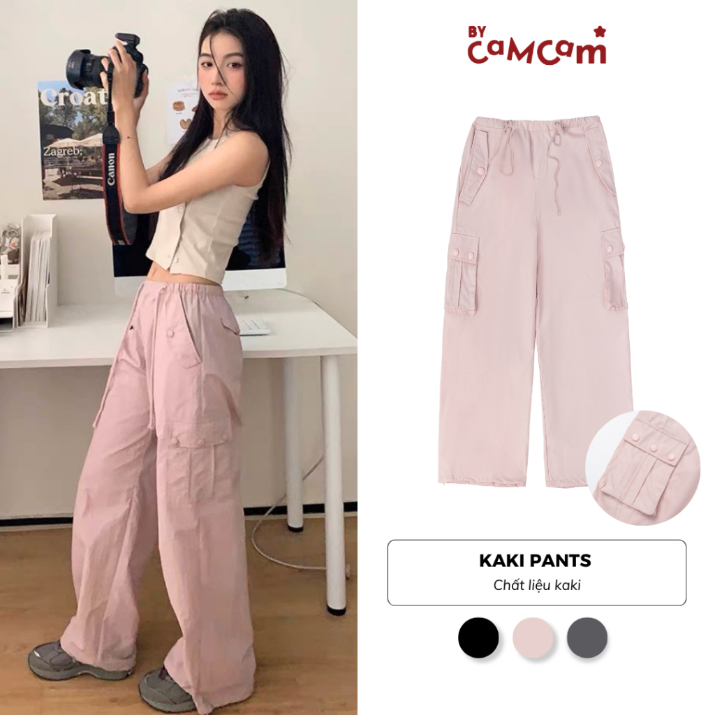 Quần Parachute Cargo Màu Hồng Dây Rút Hồng 2023 𝘽𝙮𝙘𝙖𝙢𝙘𝙖𝙢 QPRC