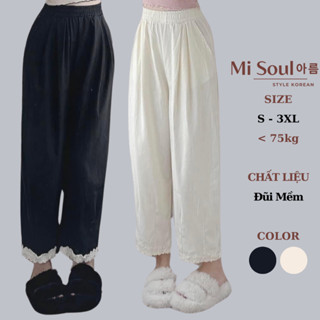 Quần Baggy Nữ Cạp Thun Mix Ren Gấu BigSize, Quần Nữ Vải Đũi Mềm Phối Ren MiSoul 321