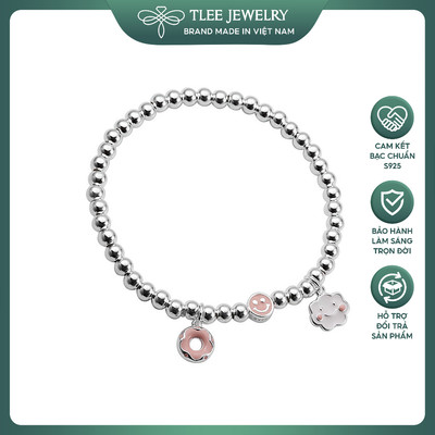 Lắc tay bạc nữ TLEE, vòng tay bi mix mây hồng xinh xắn TLEE JEWELRY LT0181