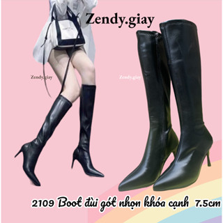  Boot đùi và boot lửng gót nhọn mũi nhọn da siêu mềm gót 7 phân Fullbox QC - 2109 