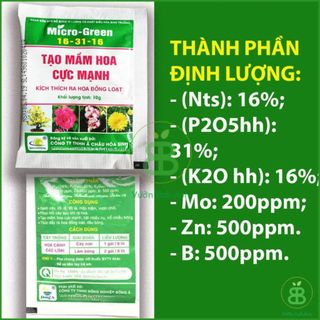 Phân Bón , Micro-Green 16-31-16, Tạo Mầm Hoa, Kích Ra Hoa Cực Mạnh - Gói 10G