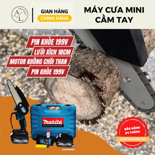 Máy cưa xích 199V, máy cưa xích cầm tay mini Lam xích dài 18cm , lõi đồng 100% - Hệ thống bơm nhớt tự động