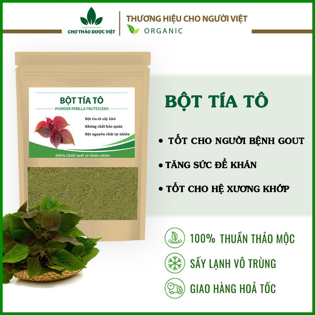 Bột tía tô 500g, nguyên chất, đắp mặt sáng da, giảm mụn, mờ thâm nám, tốt cho người bị gout