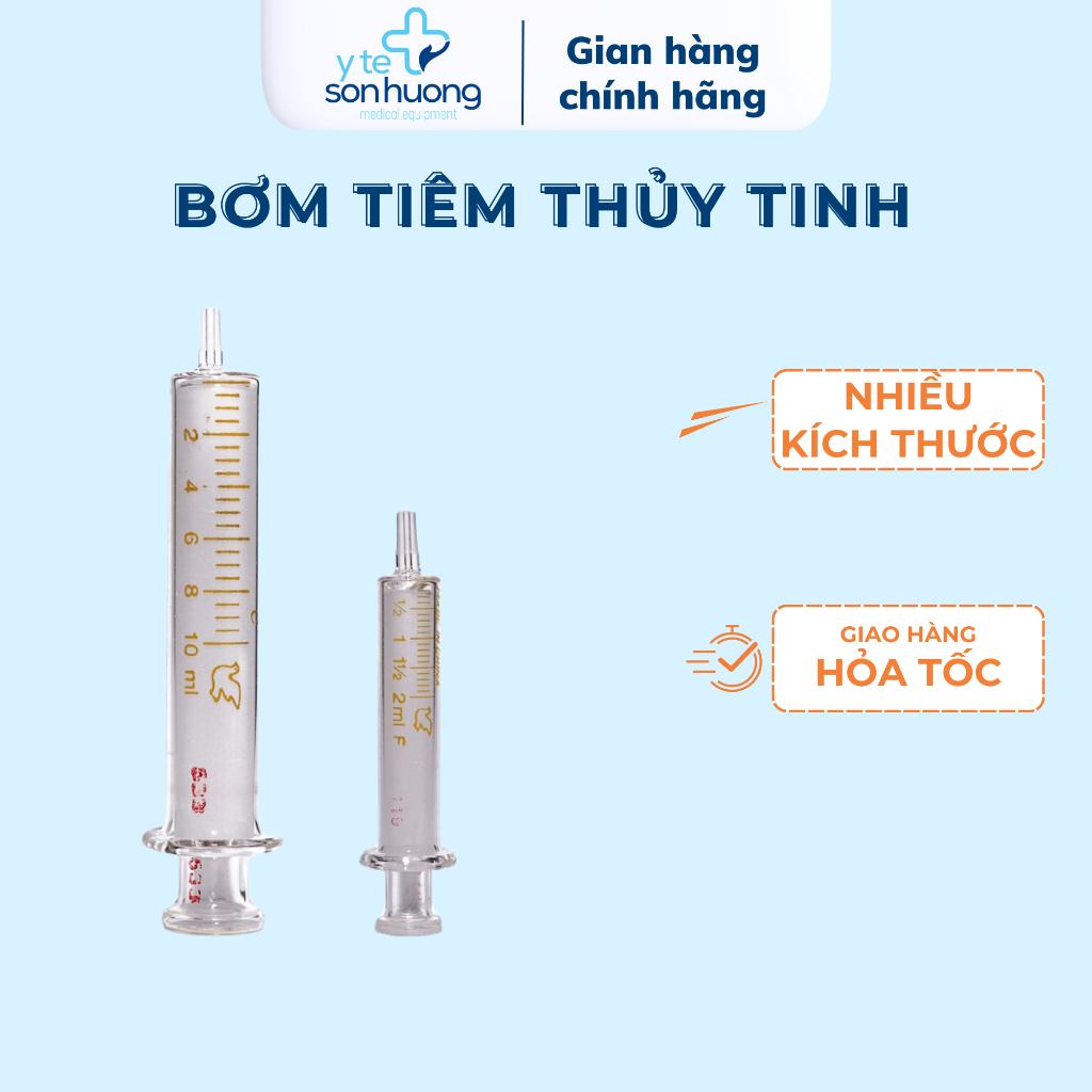 Bơm tiêm thuỷ tinh nhiều kích cỡ