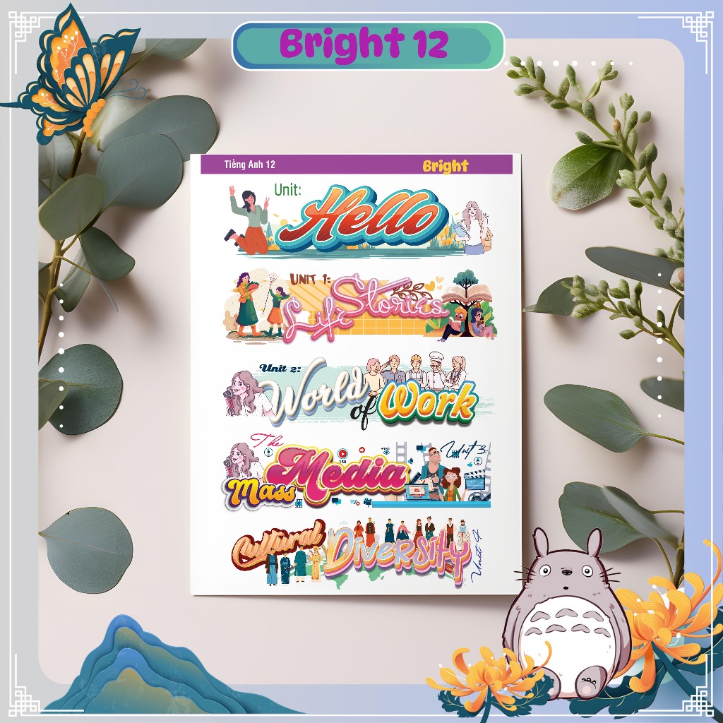 (tiếng anh 12) Sticker tiêu đề tiếng anh 12 BRIGHT (có decal washi) gồm 2 tờ cực xinh
