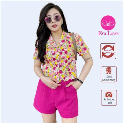 Áo sơ mi nữ ngắn tay cổ 2 ve chất thô mềm họa tiết hoa  bắt mắt Evalover