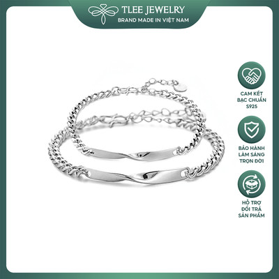 Lắc tay bạc đôi đeo nam nữ dáng vô cực thân uốn xoắn TLEEJEWELRY LT0232
