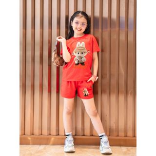 Đồ bộ Labubu cho bé gái -Quần áo bé gái size từ 15-40kg gồm áo thun và quần đùi - Loza Kids SB110