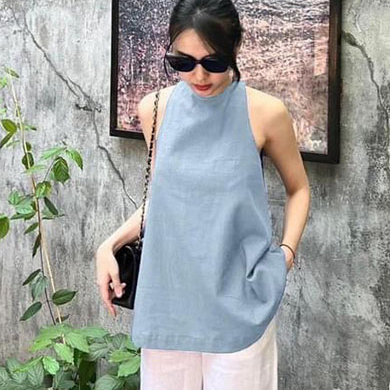 Áo yếm nữ Linen bột mềm - Xẻ lưng, cúc bọc sang xịn, trẻ trung, 6 màu lựa chọn SLINEN - ASN01