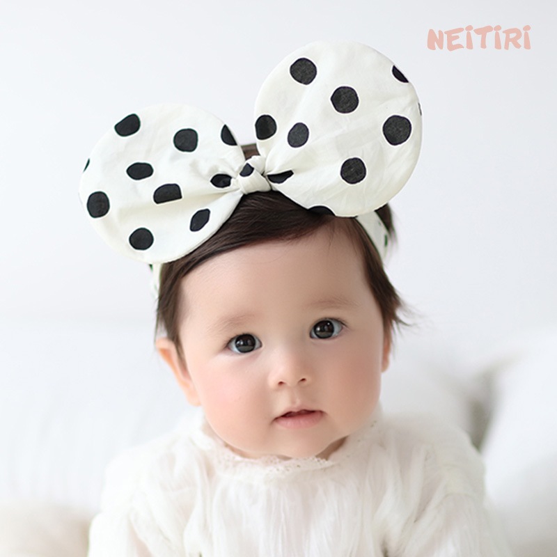 Băng Đô Turban Cho Bé Tai Chuột Mickey Chấm Bi