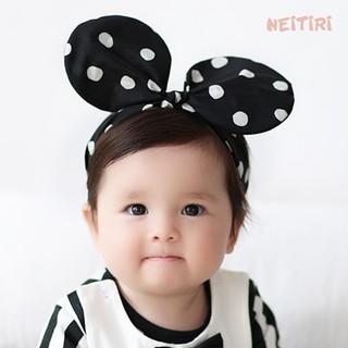Băng Đô Turban Cho Bé Tai Chuột Mickey Chấm Bi