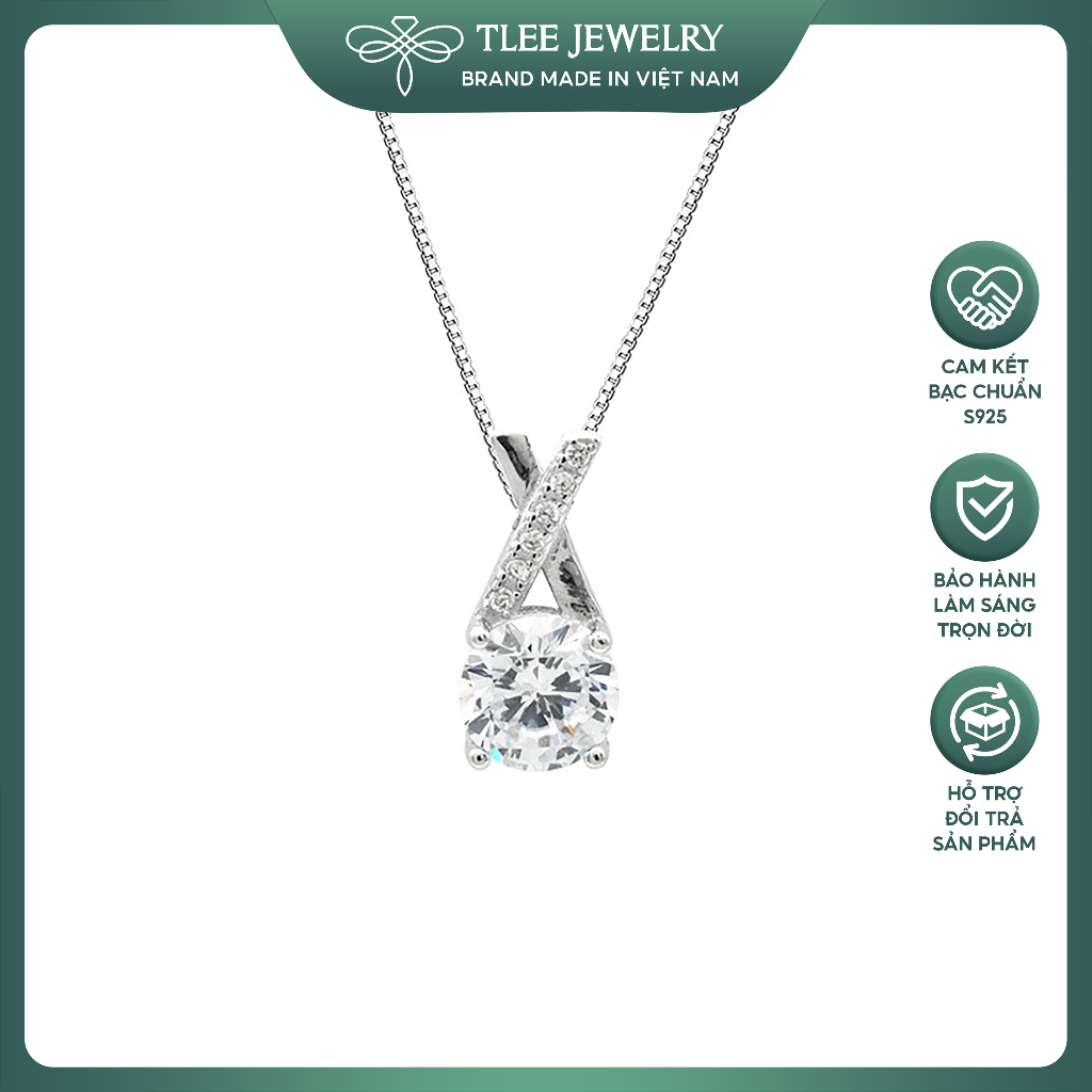 Dây chuyền bạc nữ TLEE chữ X lớn gắn đá 8mm nữ tính TLEE JEWELRY D0249