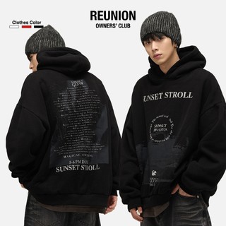 Áo Hoodie Nỉ Bông In Họa Tiết SUNSET Áo Hoodie Nam Nữ REUNION Form Mũ Rộng
