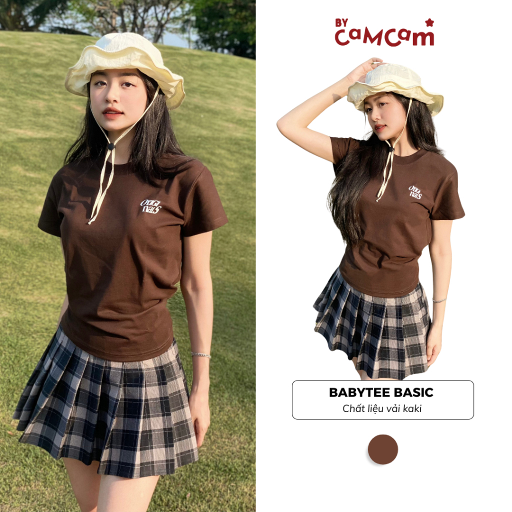Áo Baby Tee 𝑩𝒚𝒄𝒂𝒎𝒄𝒂𝒎 Basic Brown (Nâu) Mẫu Mới 2023
