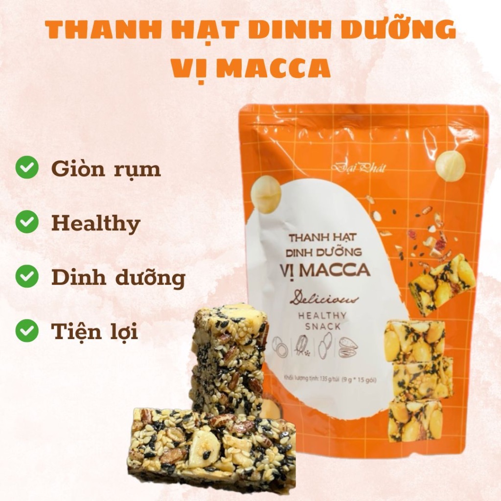 Thanh hạt dinh dưỡng, ngũ cốc - Vị Macca. Đồ ăn vặt Healthy [HÀNG VIỆT NAM XUẤT KHẨU, ĐẢM BẢO CHẤT LƯỢNG]