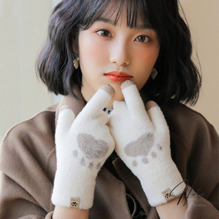 Bao tay lông cừu mềm mại, găng tay lông cừu cute  giữ ấm dành cho nữ nhiều màu ( trắng, be, hồng, xanh,đen)- HOTI- GT005