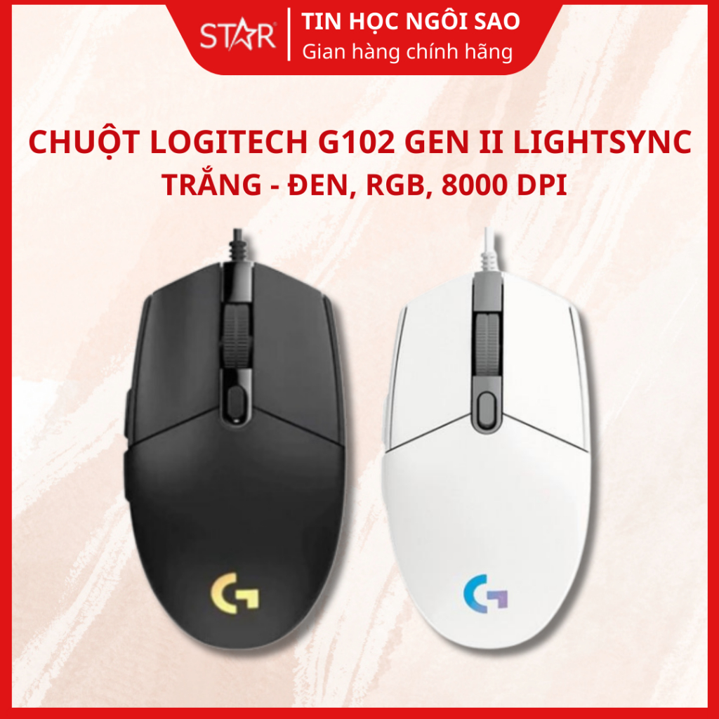 Chuột Gaming Logitech G102 LightSync RGB Gen 2 - Tùy Chỉnh Phần Mềm HUB G(Có Dây /USB / DPI 8000) - Bảo hành 24 tháng