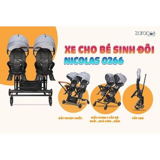 XE Đẩy đôi ZARACOS NICOLAS 0266 cho bé ( ngồi và ngả, 3 tháng tới 4 tuổi)