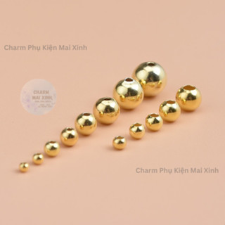 [Sỉ 100 Viên S925] Bi Bạc Phủ Vàng Tròn Trơn 925 - 4 Kích Thước - Charm, Phụ Kiện Xâu Phối Vòng Tay Handmade Nam, Nữ