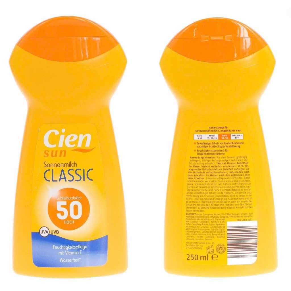 Kem chống nắng Cien Sun  LSF 50 250ml Chống tia UVA UVB Đức