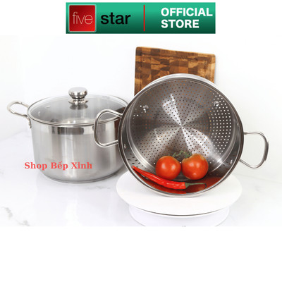 Bộ nồi xửng hấp inox 430 cao cấp Fivestar Standard  3 đáy bếp từ ( 24cm / 26cm / 28cm / 30cm ), tặng 1 vá canh