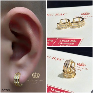 Bông tai bạc xi vàng 18K Hoàng Minh Châu Jewelry(XKV05 )nam nữ-khuyên tai tròn bạc S950 XI VÀNG 18K