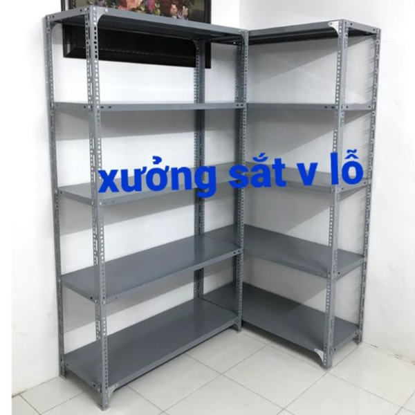 kệ sắt v lỗ 4-5 tầng CAO 2M xDÀI 1,5M x RỘNG 40.kệ sắt v lỗ đa năng