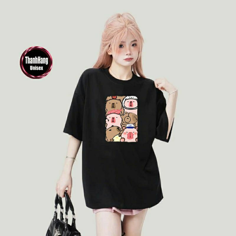 Áo thun form rộng tay lỡ unisex nam nữ capybara fide