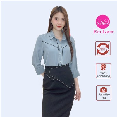 Sơ mi nữ Evalover kiểu dáng  dài tay viền nẹp chất mềm mát