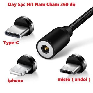 Cáp sạc từ hút nam châm đầu micro usb, type C và iPhone/android 360 độ