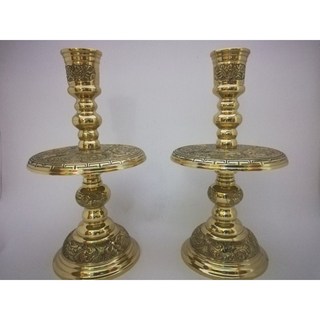 Bộ Đỉnh lư vuông 45cm trái đào, cặp chân đèn cao 36cm bằng đồng size vừa gia đình