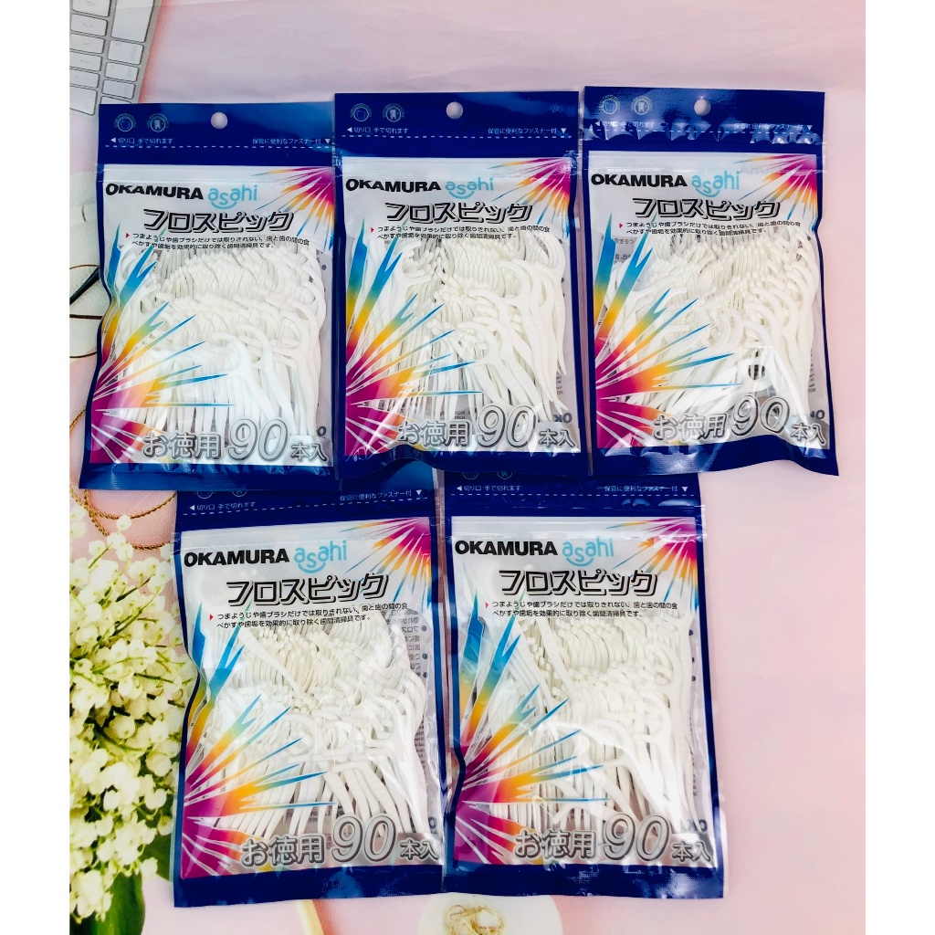 Tăm chỉ nha khoa Okamura 90 cây/ gói - Tăm chỉ kẽ răng Okamura chất lượng Nhật Bản