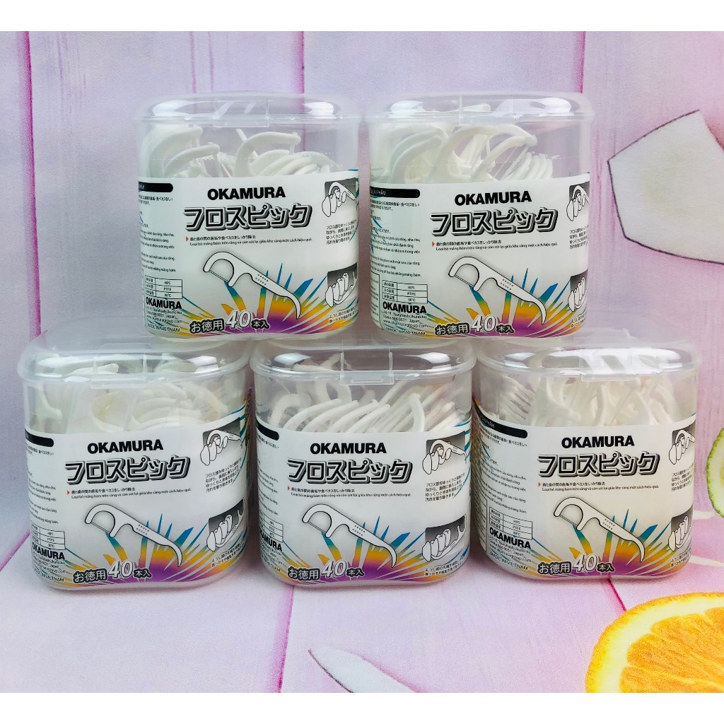 Tăm chỉ Okamura chất lượng Nhật Bản 40 cây/ hộp giúp vệ sinh sạch kẽ răng - Tăm chỉ nha khoa Okamura