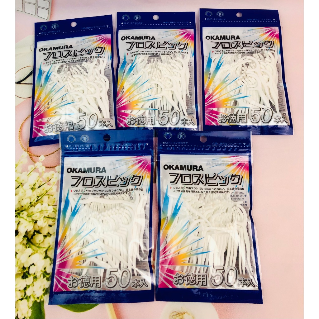 Tăm chỉ kẽ răng Okamura 50 cây/ bịch chăm sóc răng miệng - Tăm chỉ kẽ nha khoa Okamura chất lượng Nh