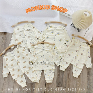 Combo 3 - Combo 5 Bộ Dài Tay Thu Đông Cúc Giữa, Chất Nỉ Hàn, Bảng Màu Kem Cho Bé Sơ Sinh Từ 3-9kg