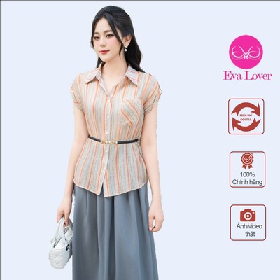 Sơ mi  nữ kẻ sọc cổ đức EVALOVER  vải  kẻ tơ lụa mềm mát