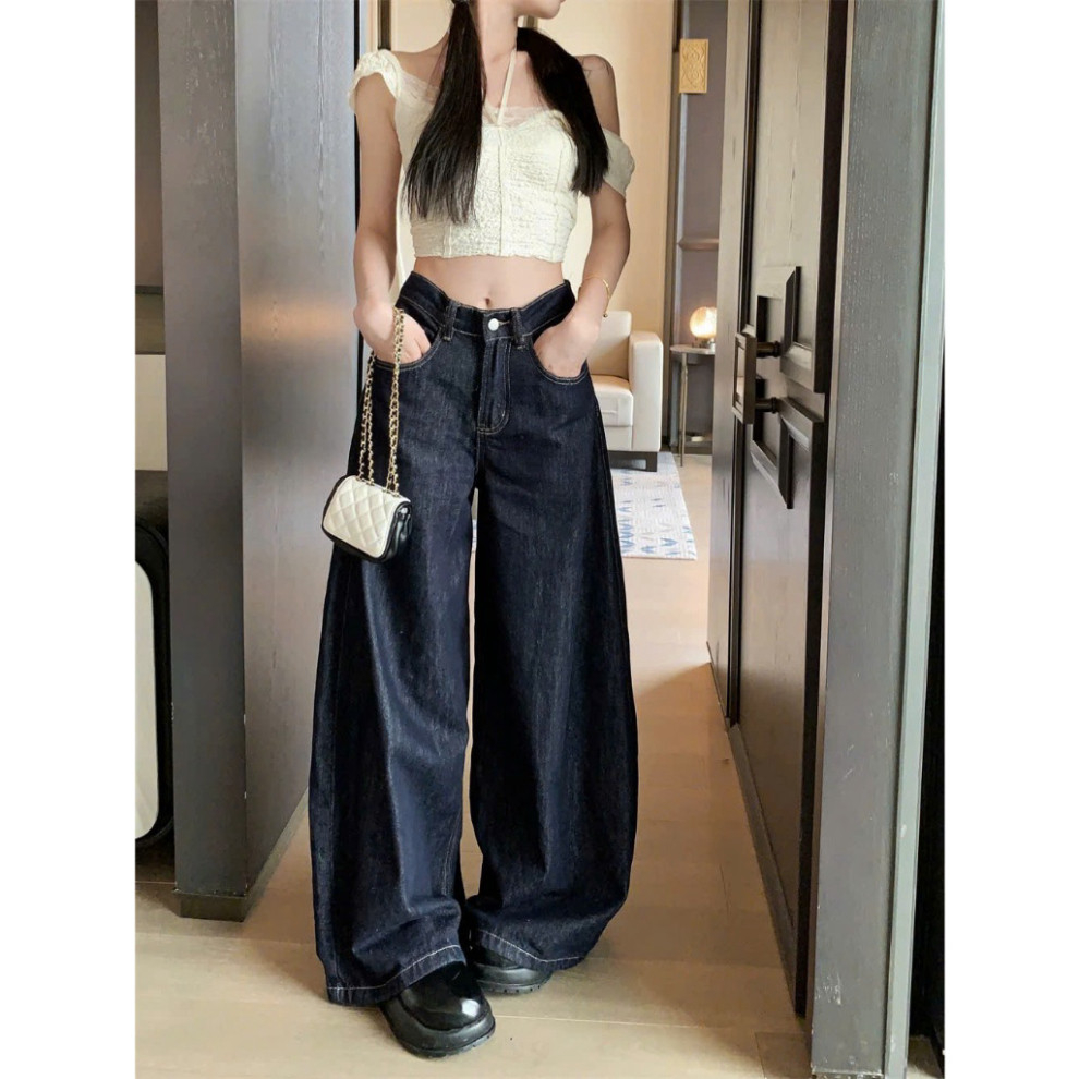 Quần Jean Ống Rộng, Quần Jean Ống Suông Nữ Dạo Phố Lưng Cao Cạp Quần Dài Chạm Đất Che Khuyết Điểm D129 QCCC