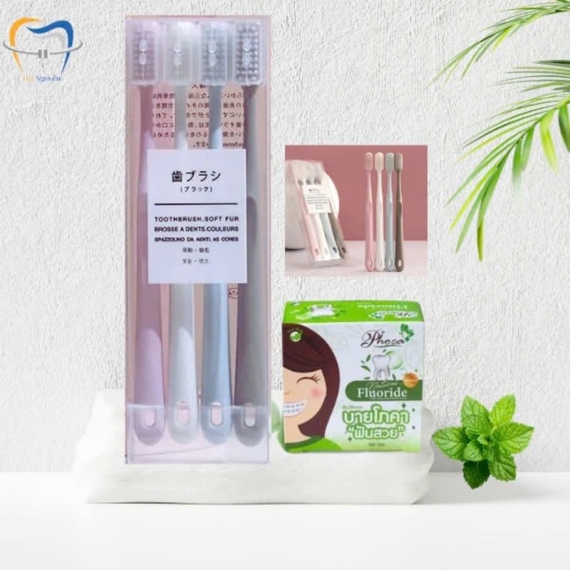 combo set 4 bàn chải mềm + kem đánh răng