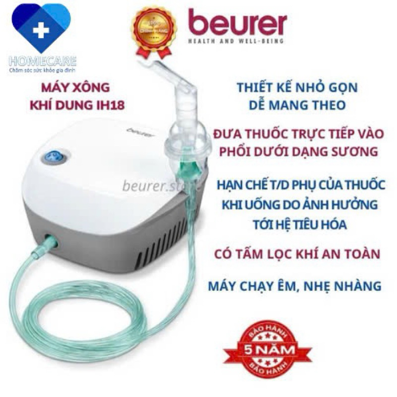 Máy xông mũi họng, máy xông khí dung Beurer Đức IH18, chạy êm, Oromi các loại