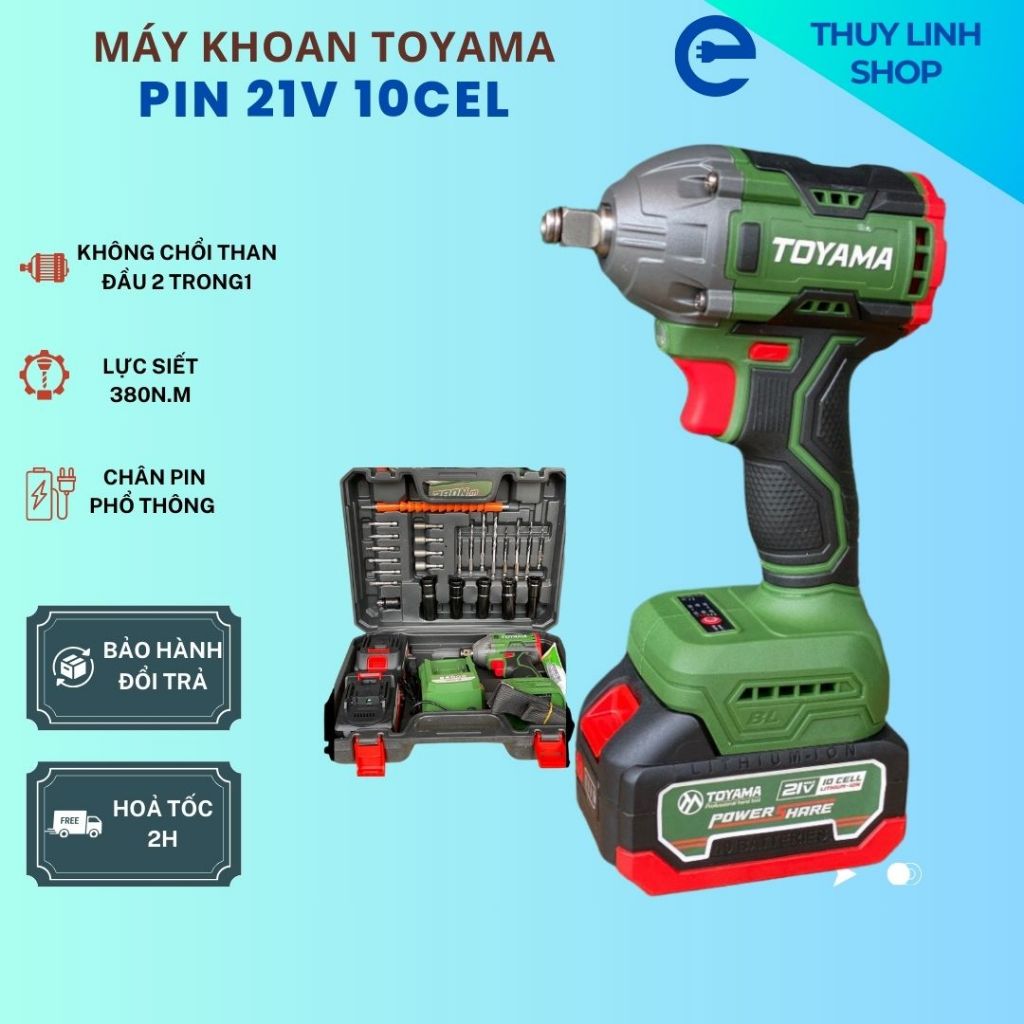 Máy siết bulong DESAWI TOYAMA HIMOKI 21V Chân Pin Phổ Thông Đầu 2 Trong Một Lực Liết 380Nm Bảo Hành 