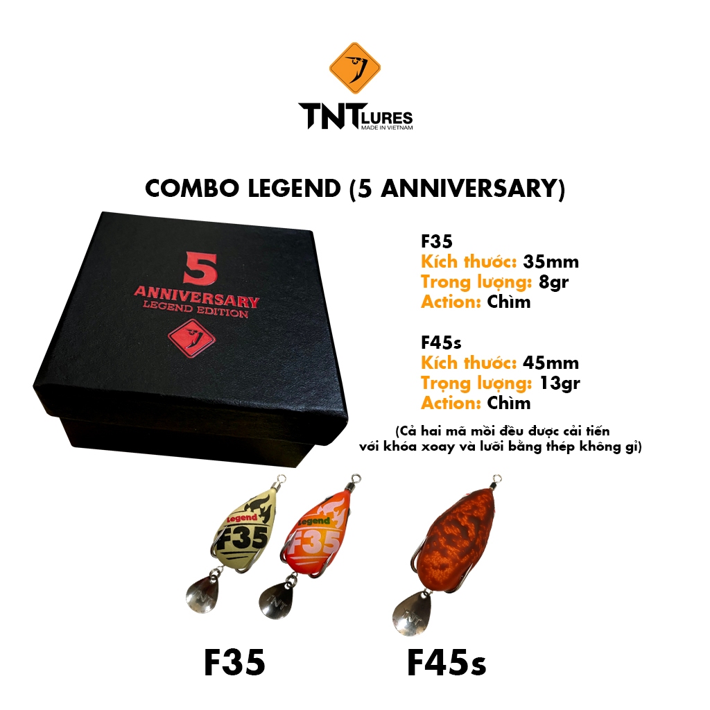 Mồi câu Lure Combo Legend TNTLures Bộ 3 Mồi F35 F45s Khóa Xoay Thép Không Gỉ