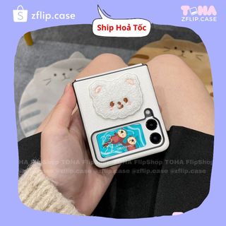 [HÀNGSẴN] Ốp lưng  Z Flip 3 / Z Flip 4 Trắng gấu vải kèm decal trắng cute / Z Flip3 / ZFlip3 / Z Flip4/ ZFlip4