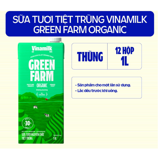 Sữa tươi tiệt trùng Vinamilk 100% Organic không đường - Hộp 1L