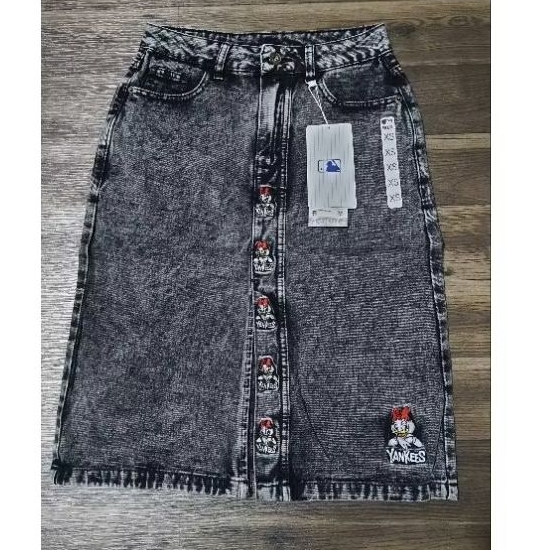 Chân váy jeans midi ML•Bờ màu wash đen lông chuột cực sang