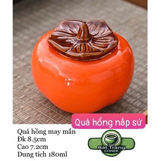 Quả hồng nắp  sứ may mắn, hũ sứ đựng trà khô, quả hồng đựng mứt, hạt khô, trái hồng tài lộc, hạnh phúc